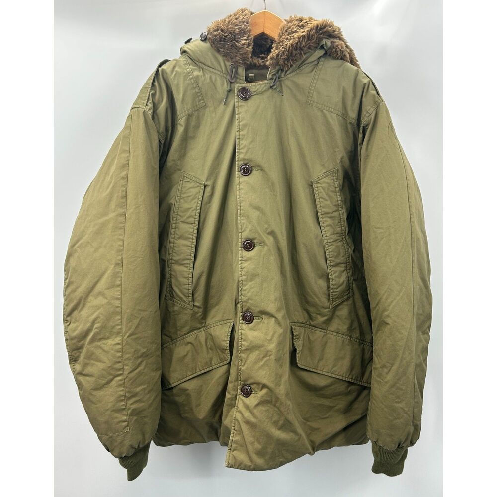 Eddie Bauer B-9 Parka Goose Down Green Faux Fur Hooded Jacket XL Tall